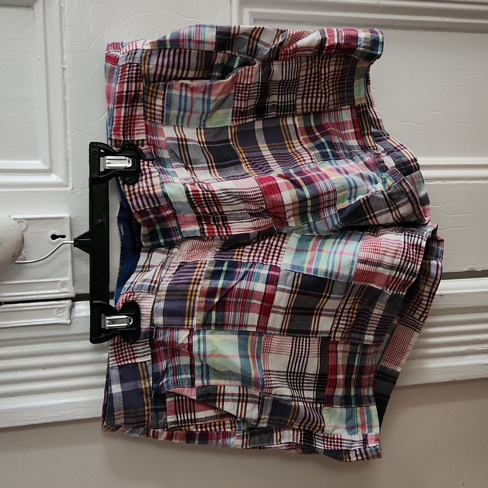 British Khaki madras plaid shorts